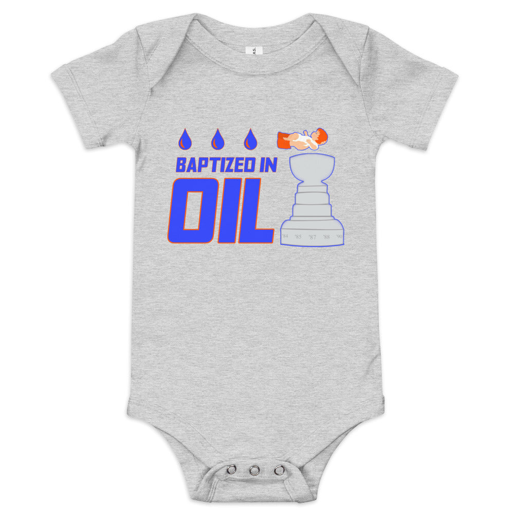Baptized In Oil Baby Onesie - Grey