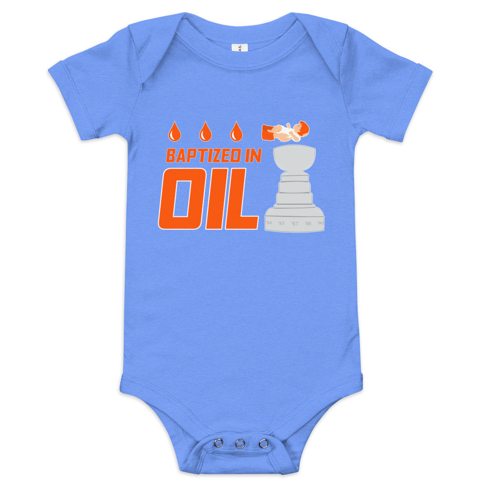 Baptized In Oil Baby Onesie - Blue